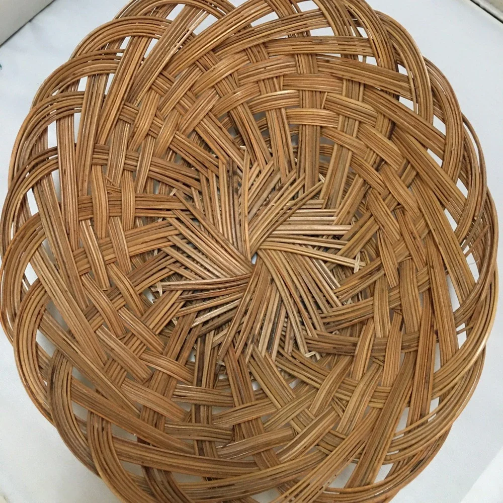 Woven Wicker Basket Home Decor Medium Brown Oval Open Weave Cottagecore